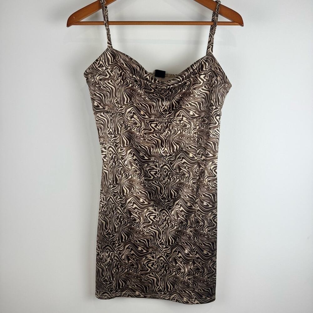 Urban Outfitters Brown and Cream Spaghetti Strap Swirl Abstract Mini Dress ~XL